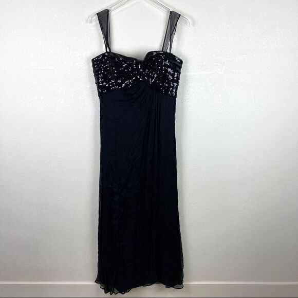 Tadashi Shoji Black Sequin Silk Maxi Dress Size 12 - Picture 1 of 9